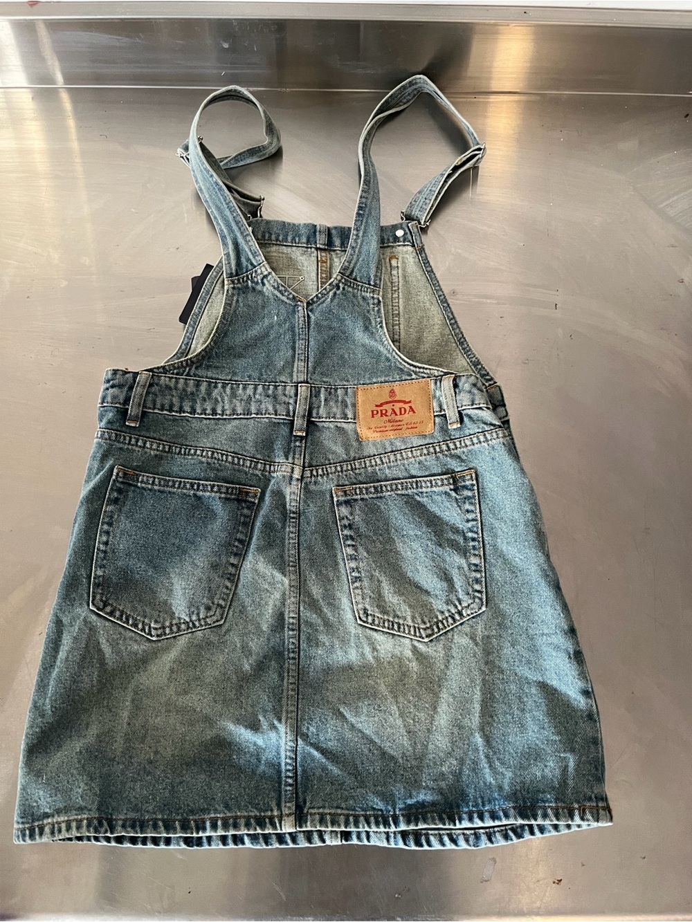 Prada Light Blue Denim Overall Dress with Logo Bib - Picture 3 of 5